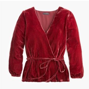 J. Crew Faux-wrap top in Burgundy Velvet. NWT!